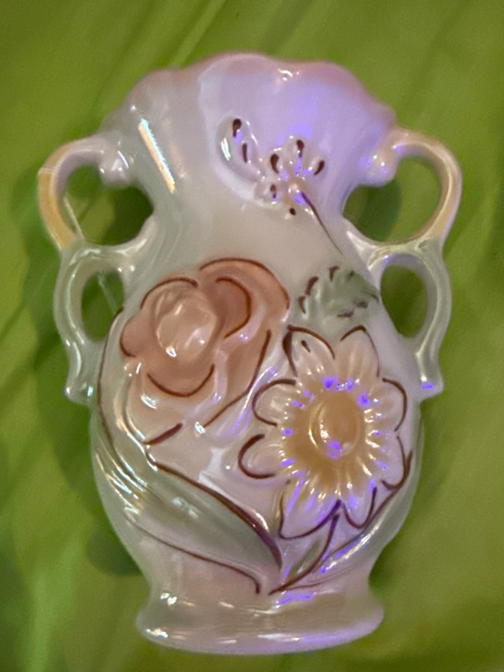 Vintage Ceramic Floral Vase Lusterwear Brazil 421 5” tall